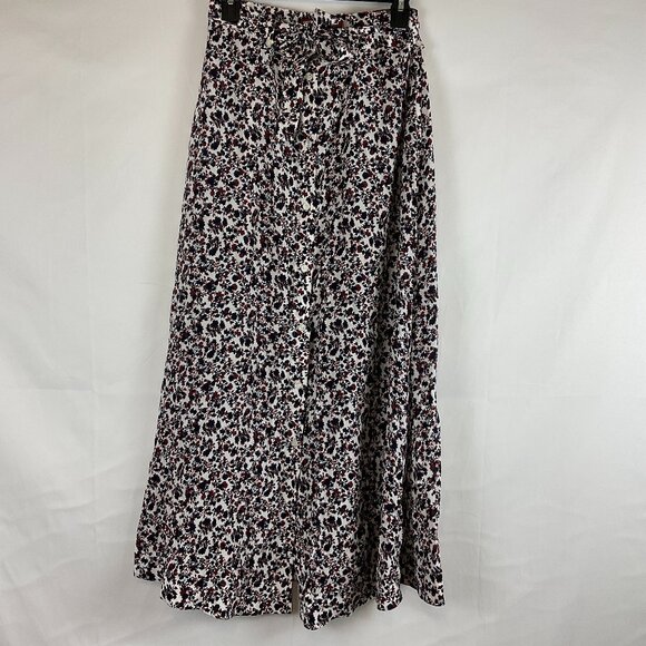 Comptoir Des Cotonniers Skirt XS White Red Blue Floral Button Front Midi - Picture 1 of 11